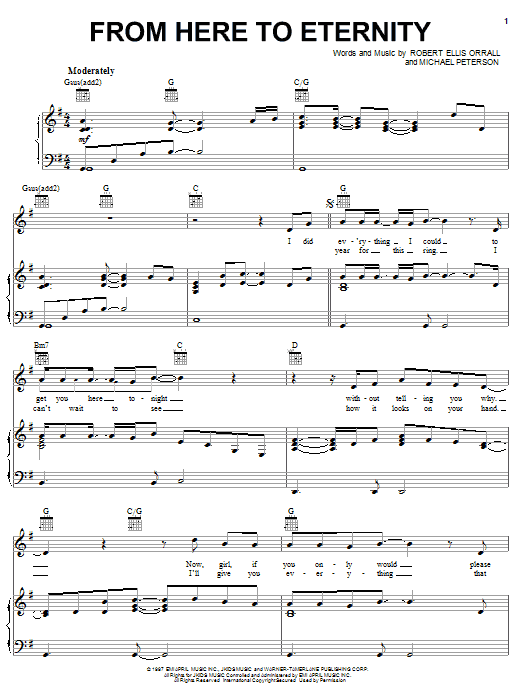 Michael Peterson From Here To Eternity sheet music notes and chords arranged for Piano, Vocal & Guitar Chords (Right-Hand Melody)