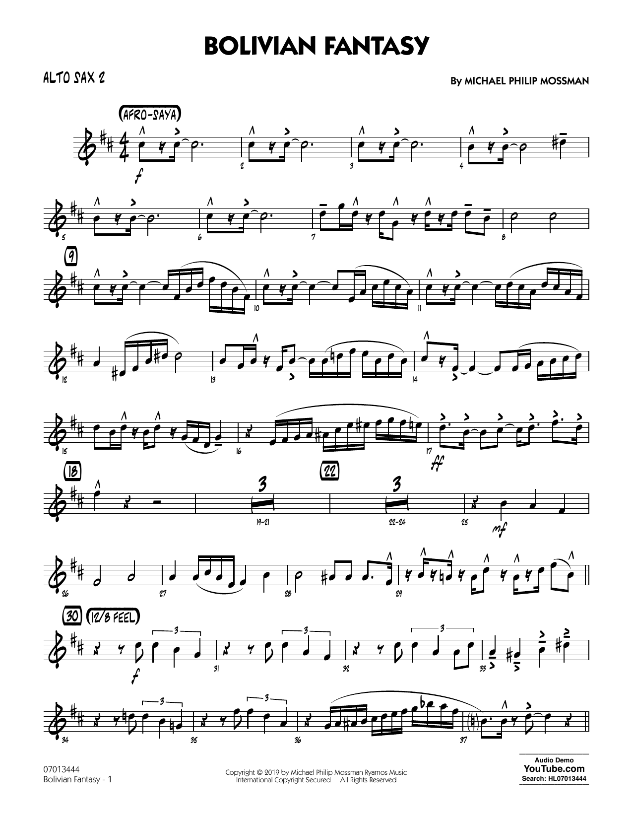 Michael Philip Mossman Bolivian Fantasy - Alto Sax 2 sheet music notes and chords arranged for Jazz Ensemble