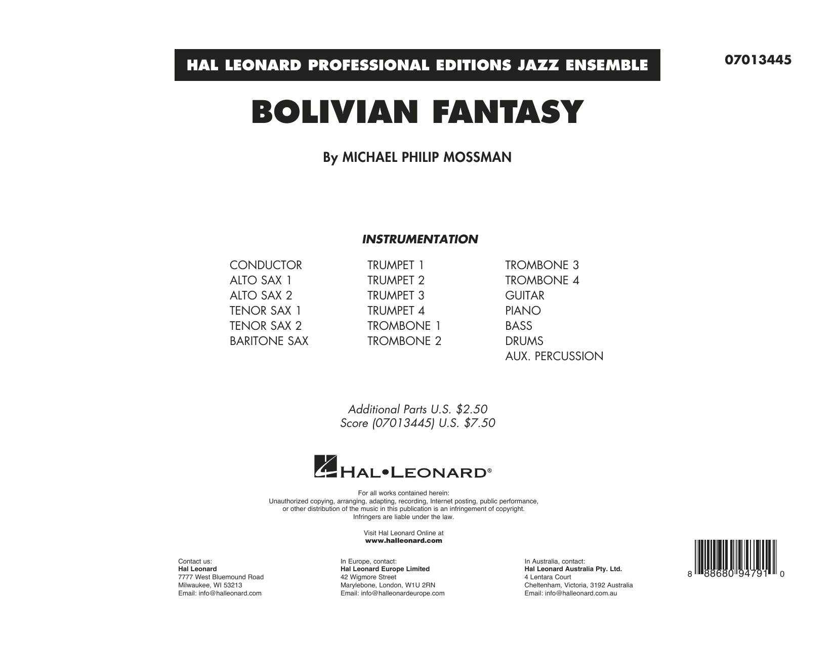 Michael Philip Mossman Bolivian Fantasy - Conductor Score (Full Score) sheet music notes and chords arranged for Jazz Ensemble