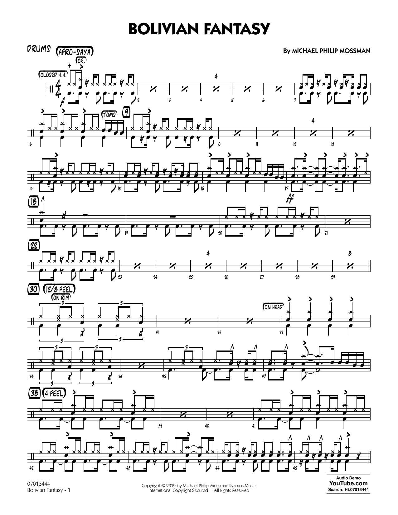 Michael Philip Mossman Bolivian Fantasy - Drums sheet music notes and chords arranged for Jazz Ensemble