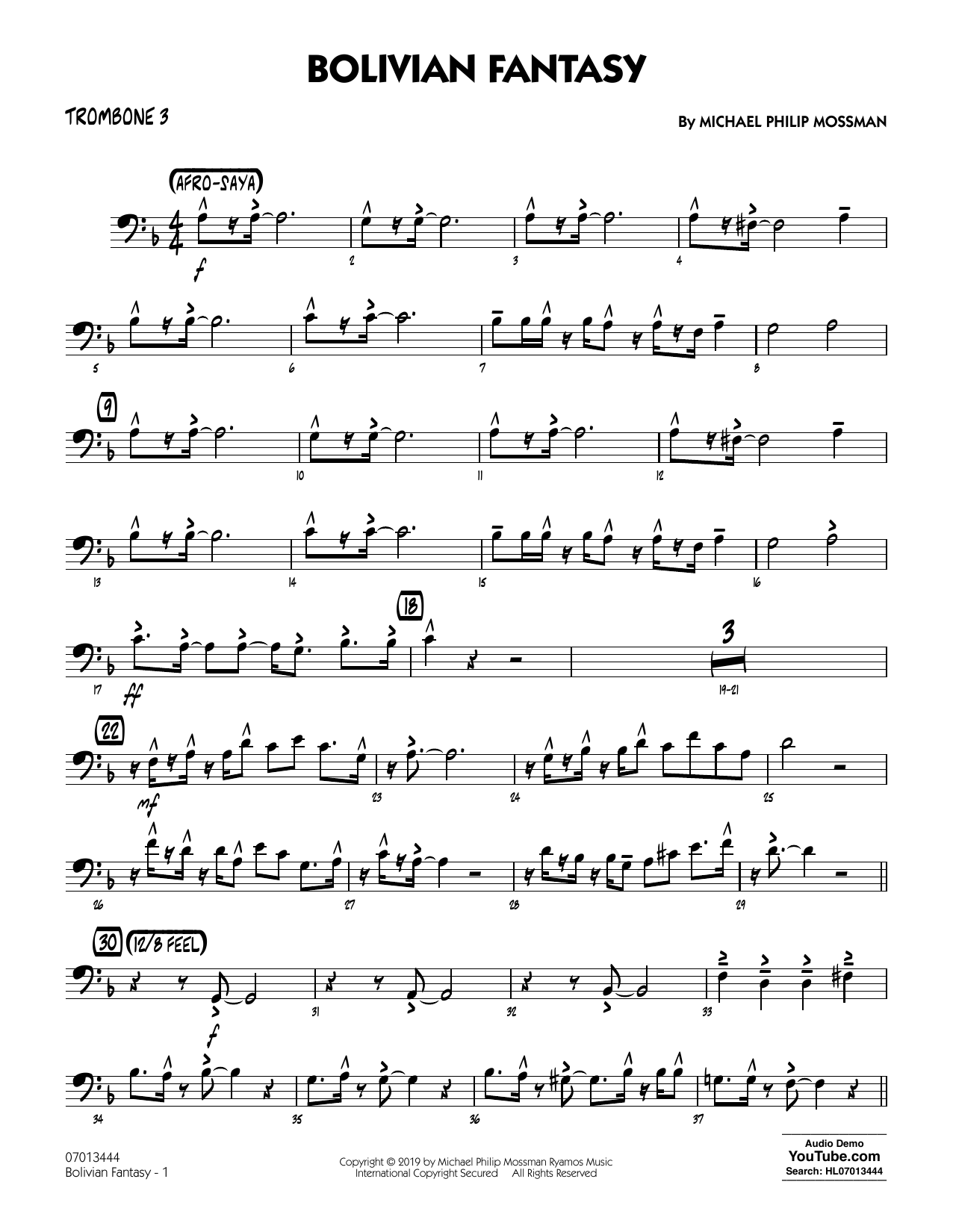 Michael Philip Mossman Bolivian Fantasy - Trombone 3 sheet music notes and chords arranged for Jazz Ensemble