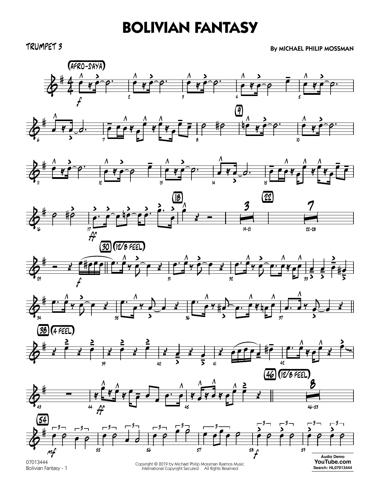 Michael Philip Mossman Bolivian Fantasy - Trumpet 3 sheet music notes and chords arranged for Jazz Ensemble