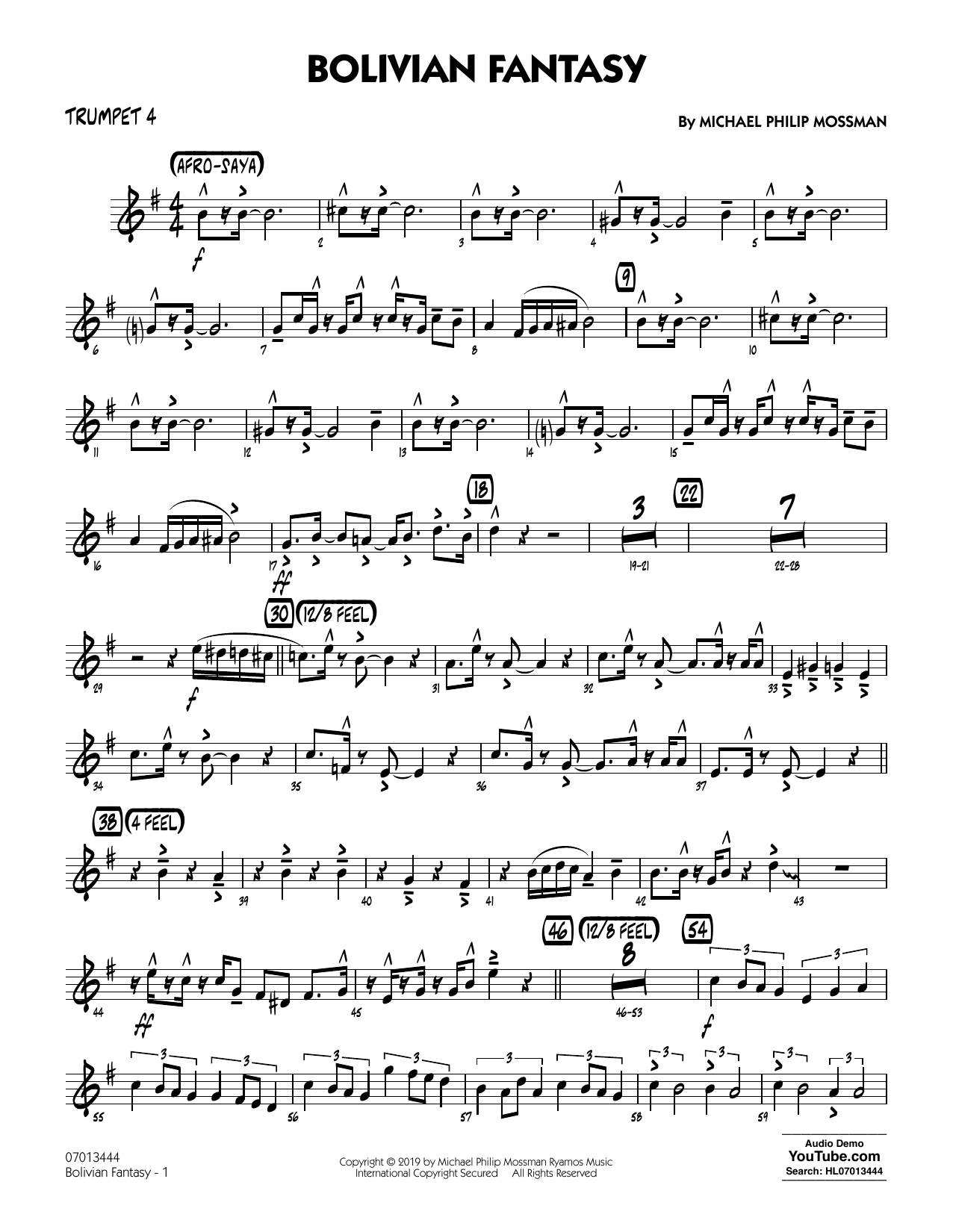 Michael Philip Mossman Bolivian Fantasy - Trumpet 4 sheet music notes and chords arranged for Jazz Ensemble