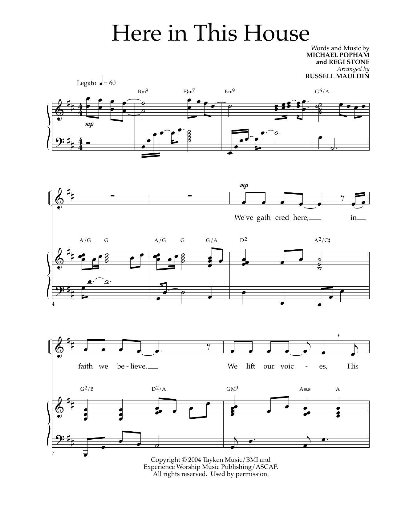 Michael Popham and Regi Stone Here In This House (arr. Russell Mauldin) sheet music notes and chords arranged for Piano & Vocal