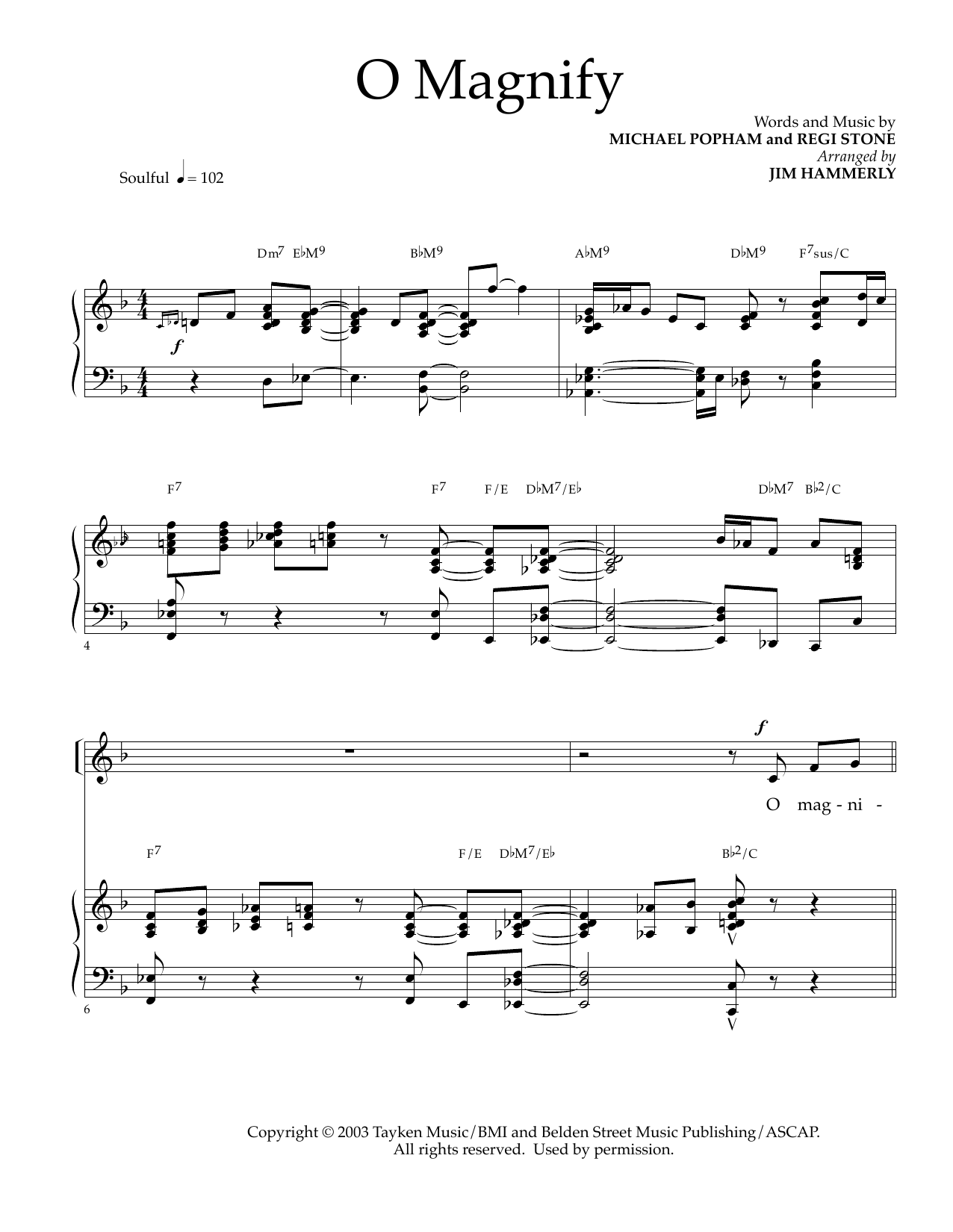 Michael Popham and Regi Stone O Magnify (arr. Jim Hammerly) sheet music notes and chords arranged for Piano & Vocal