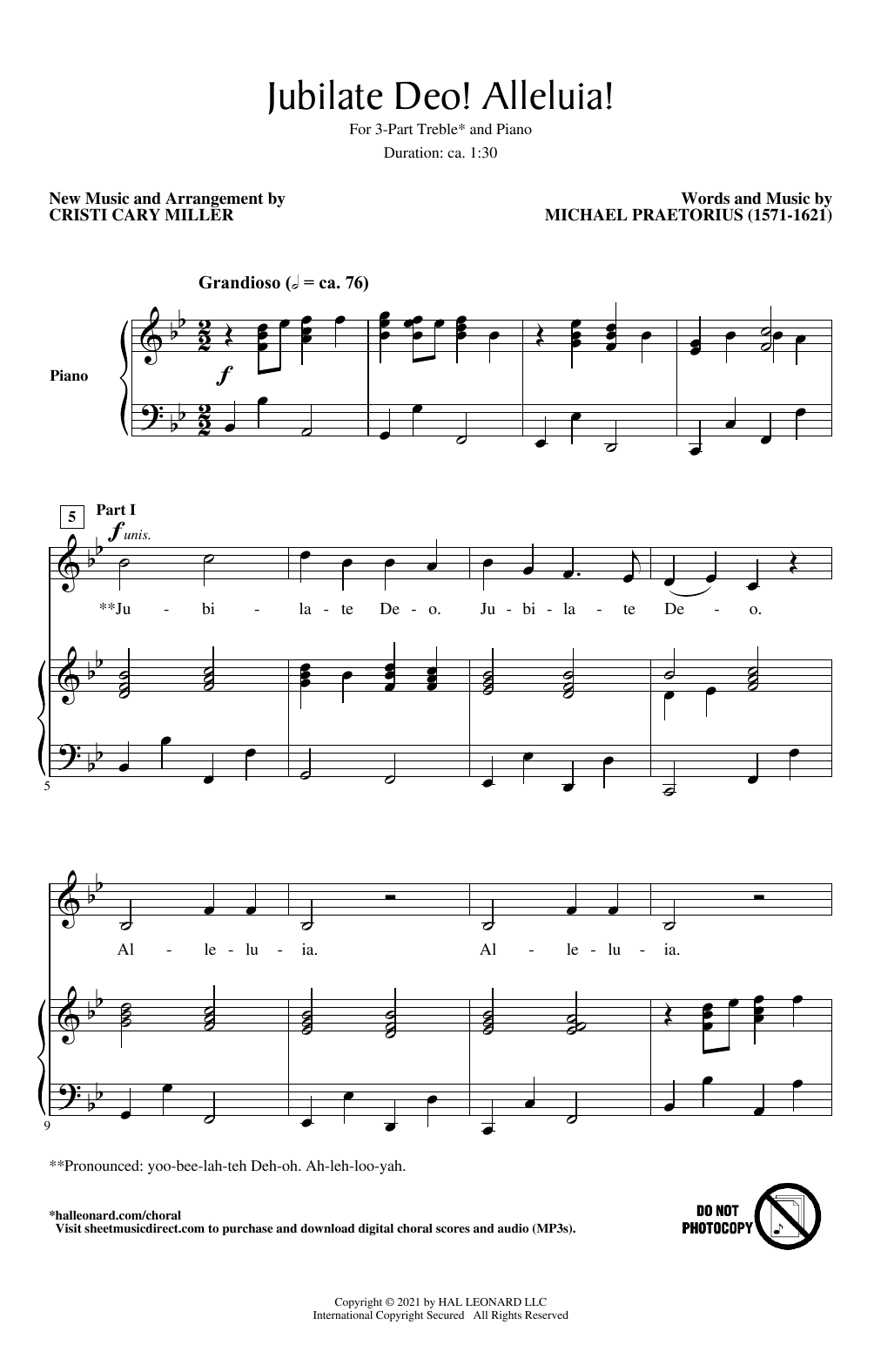 Michael Praetorious Jubilate Deo! Alleluia! (arr. Cristi Cary Miller) sheet music notes and chords arranged for 3-Part Treble Choir