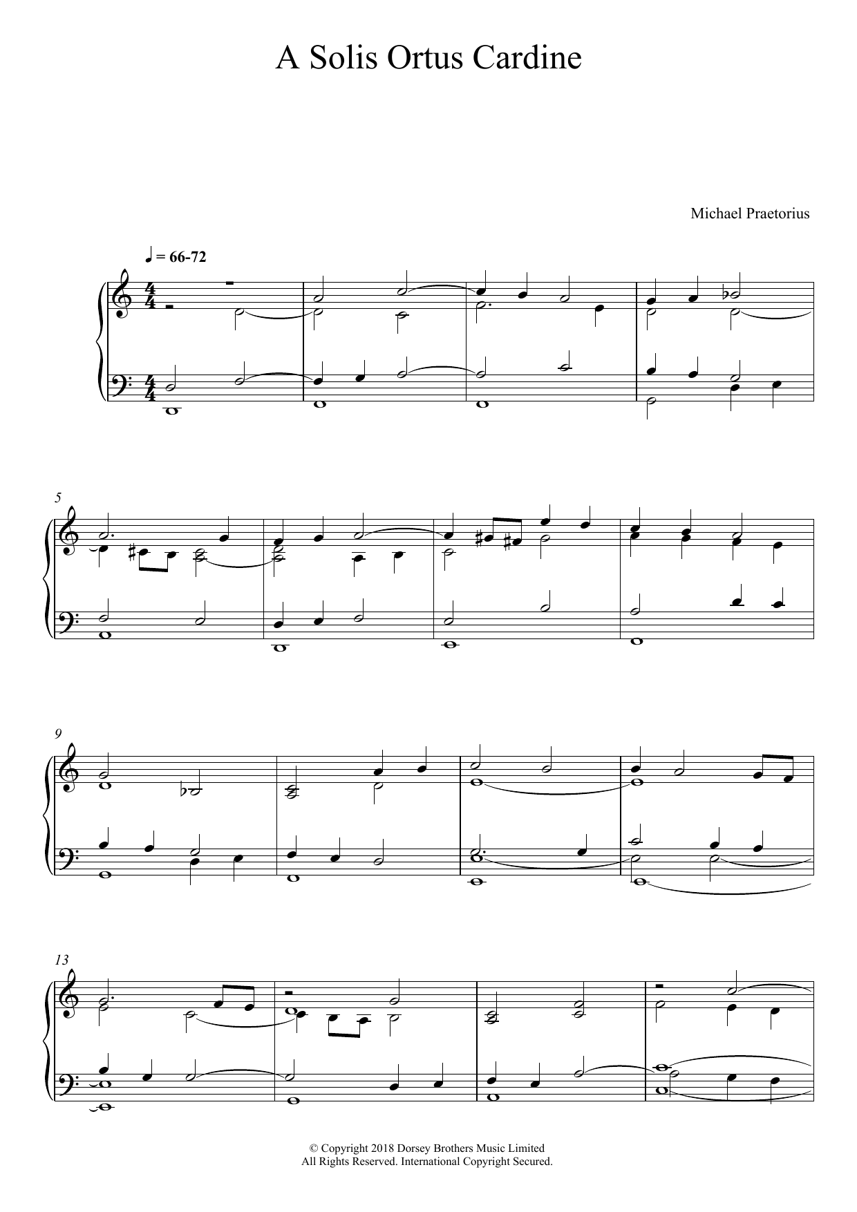 Michael Praetorius A Solis Ortus Cardine sheet music notes and chords arranged for Piano Solo