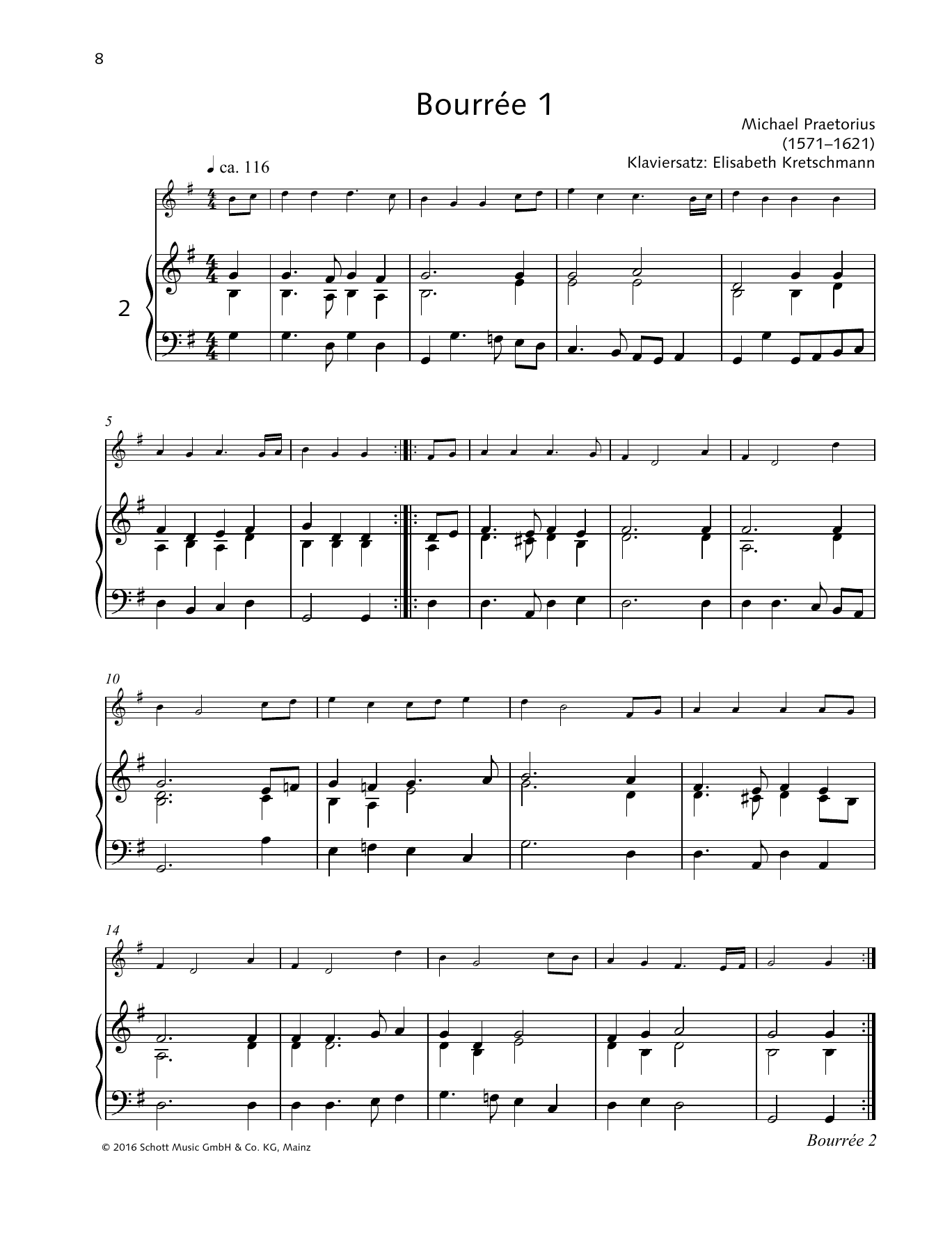 Michael Praetorius Bourree 1 sheet music notes and chords arranged for Woodwind Solo