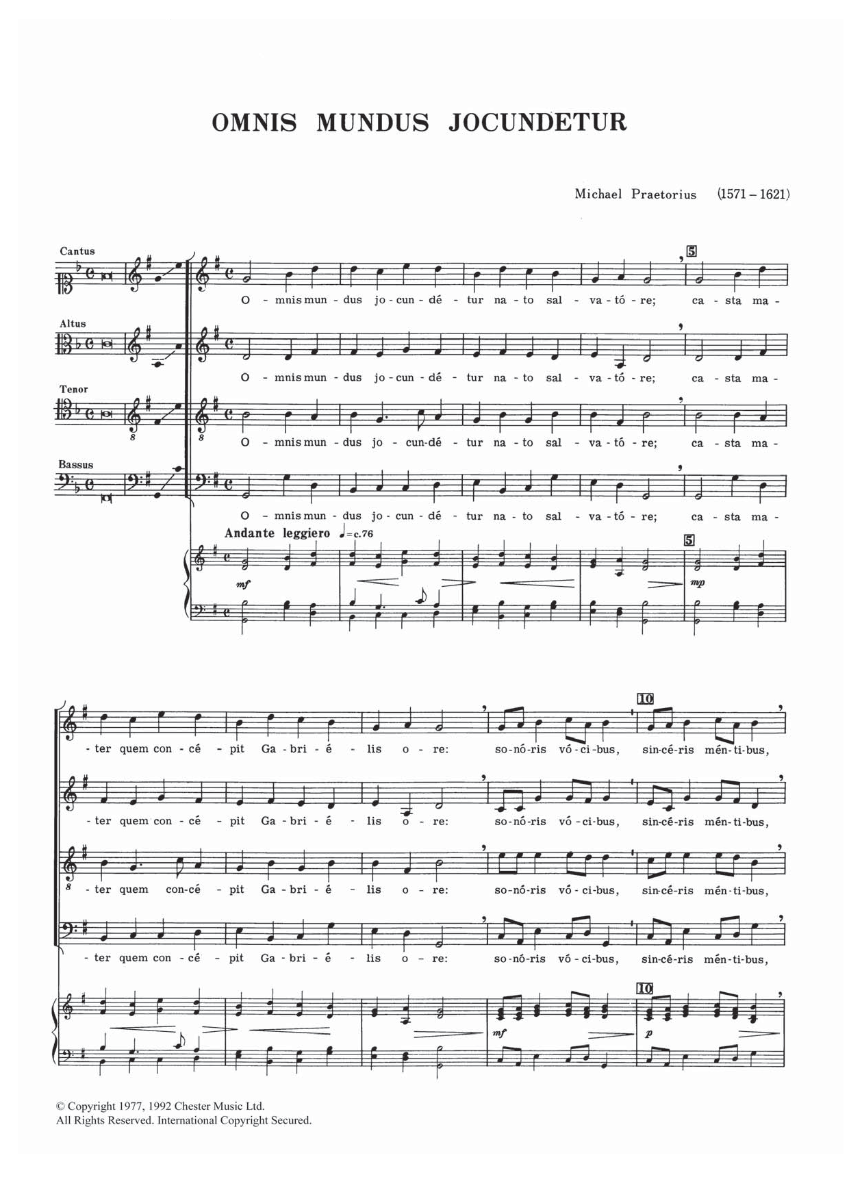 Michael Praetorius Omnis Mundus Jocundetur sheet music notes and chords arranged for SATB Choir