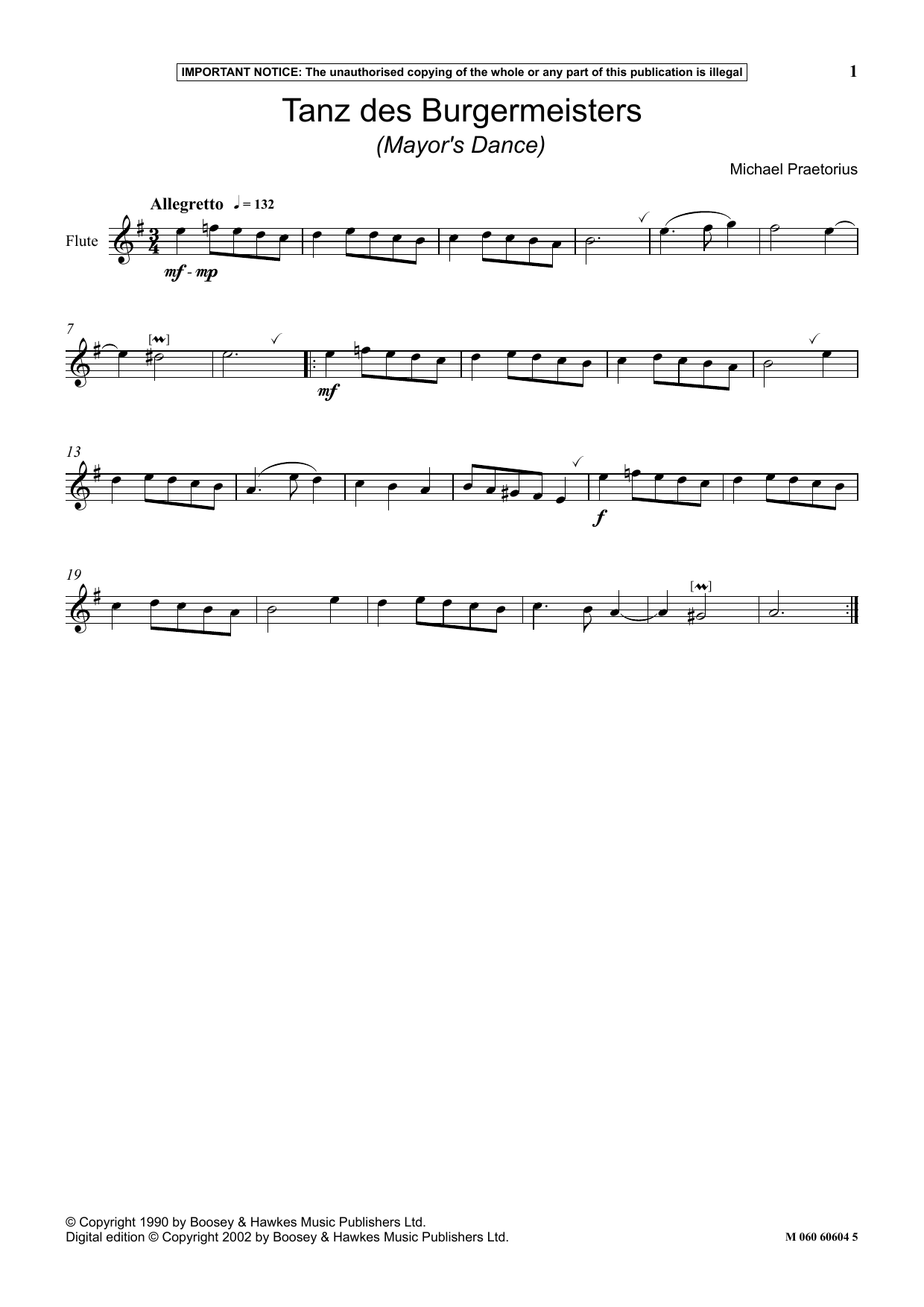 Michael Praetorius Tanz Des Burgermeisters (Mayor's Dance) sheet music notes and chords arranged for Instrumental Solo