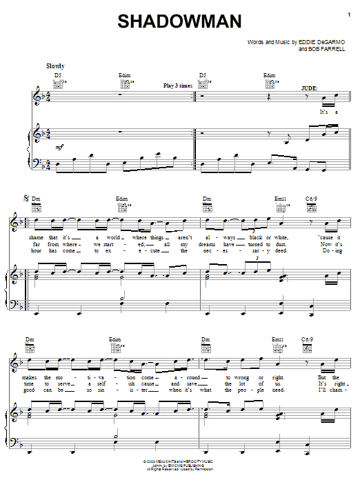 Michael Quinlan Shadowman sheet music notes and chords arranged for Piano, Vocal & Guitar Chords (Right-Hand Melody)