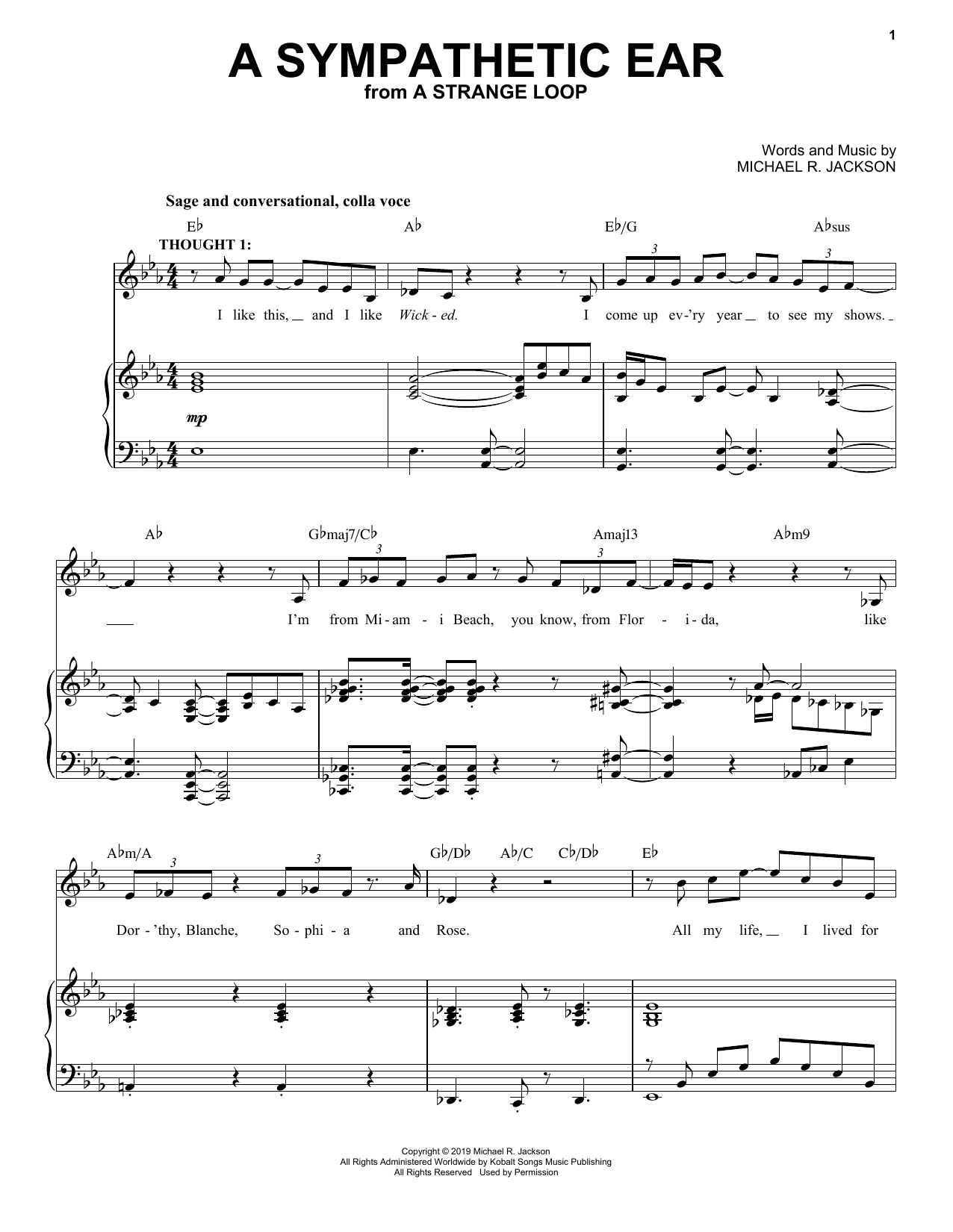 Michael R. Jackson A Sympathetic Ear (from A Strange Loop) sheet music notes and chords arranged for Piano & Vocal