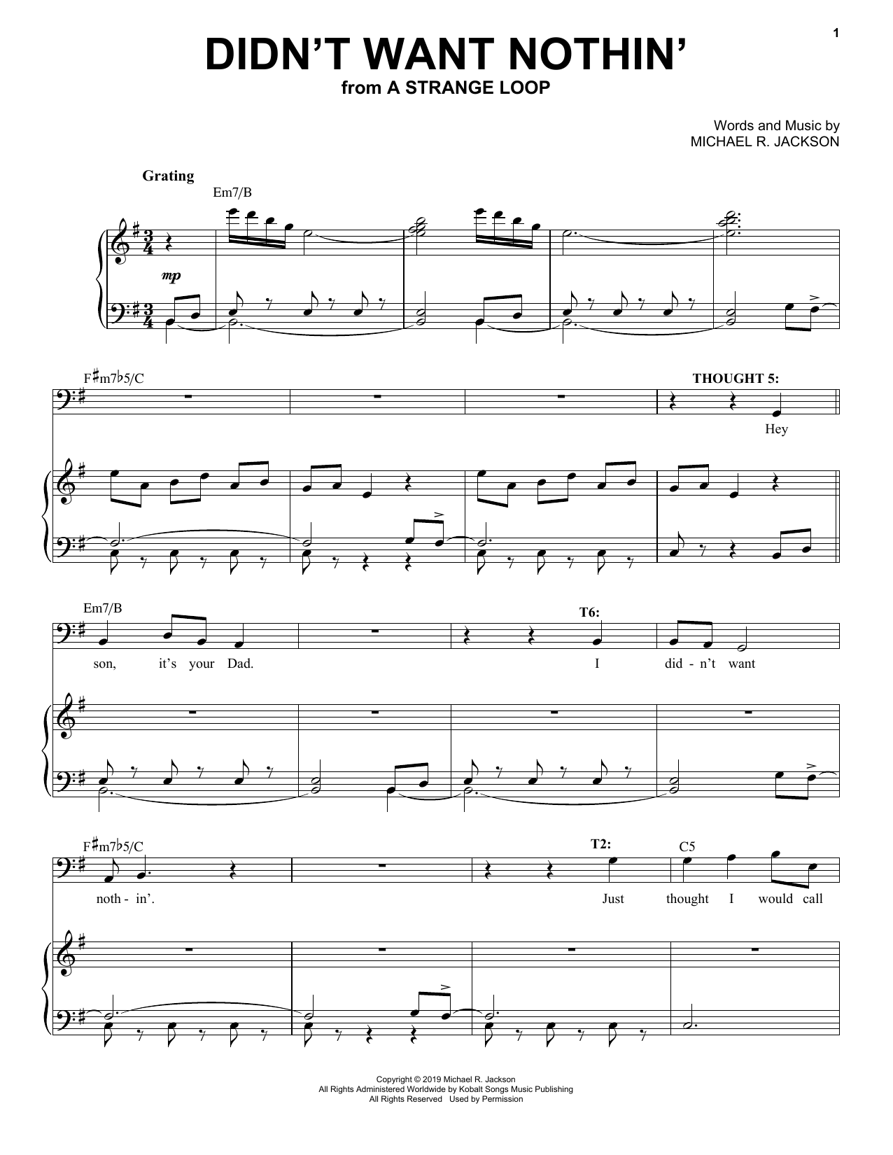 Michael R. Jackson Didn't Want Nothin' (from A Strange Loop) sheet music notes and chords arranged for Piano & Vocal