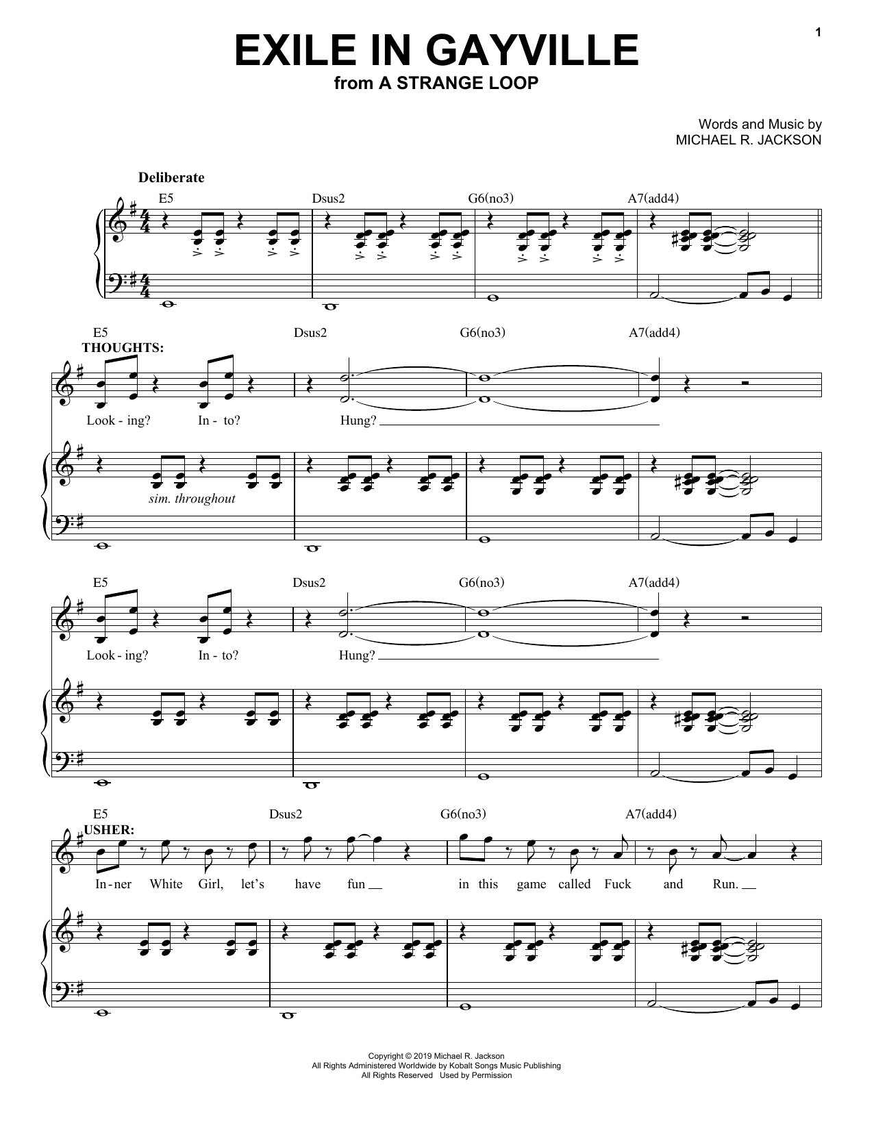 Michael R. Jackson Exile In Gayville (from A Strange Loop) sheet music notes and chords arranged for Piano & Vocal
