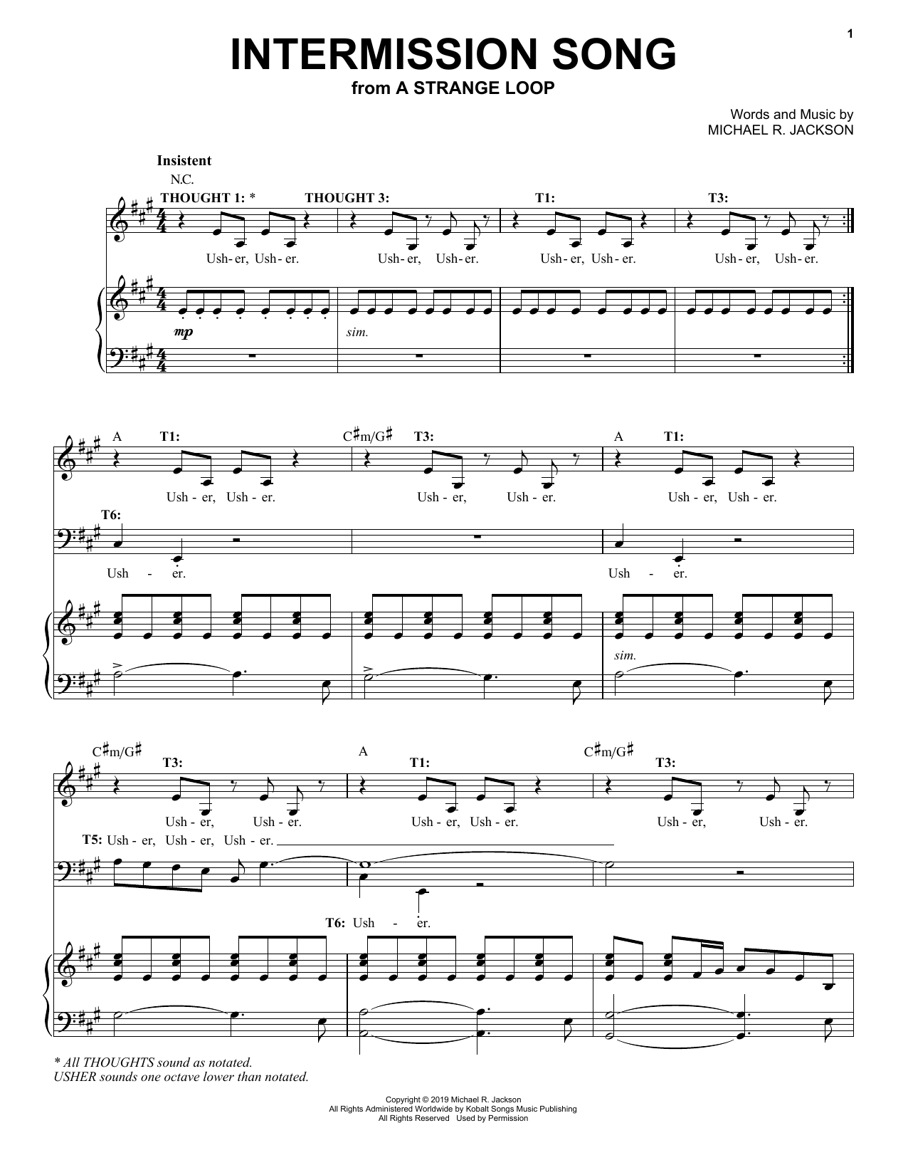Michael R. Jackson Intermission Song (from A Strange Loop) sheet music notes and chords arranged for Piano & Vocal
