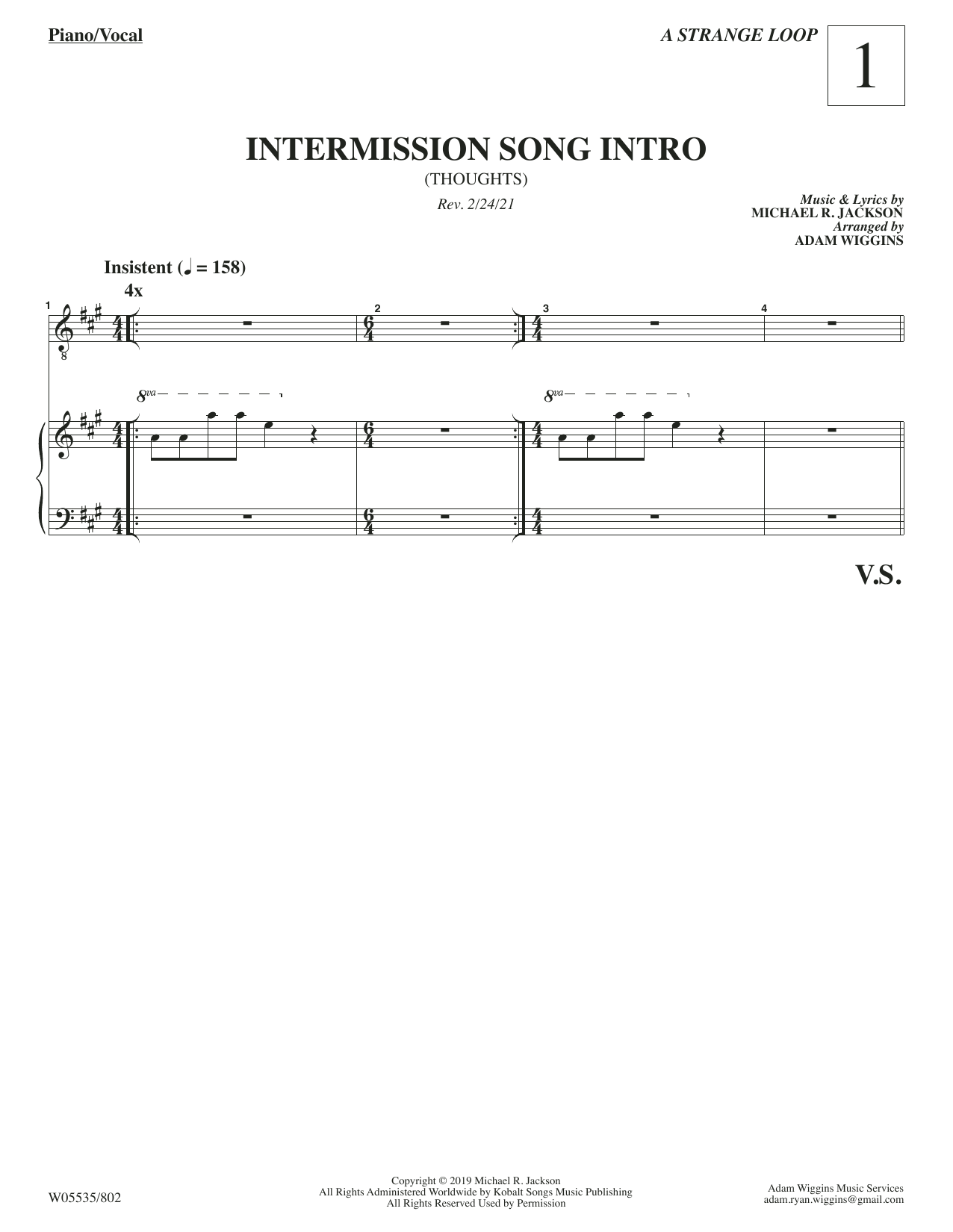 Michael R. Jackson Intermission Song Intro (from A Strange Loop) sheet music notes and chords arranged for Piano & Vocal