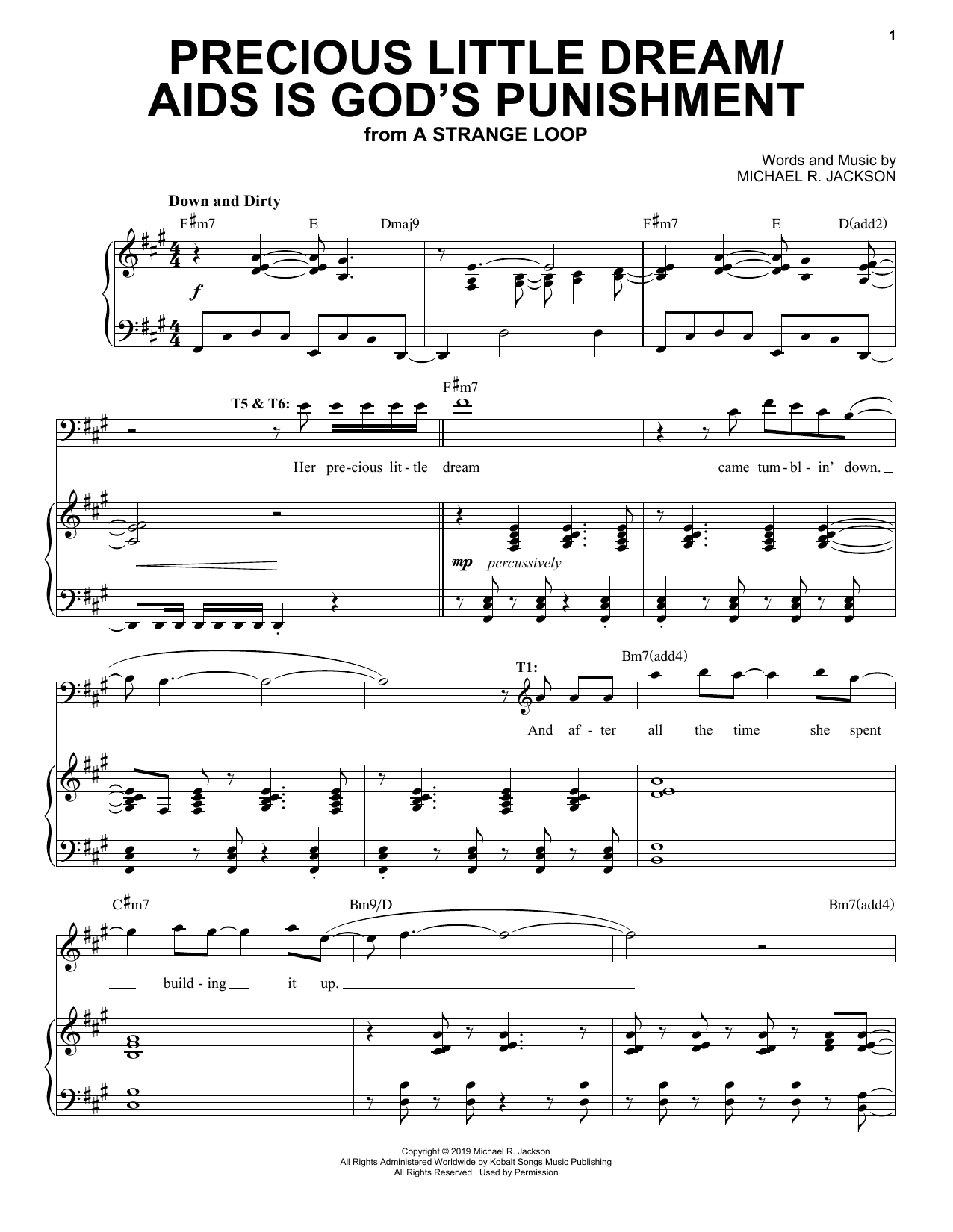 Michael R. Jackson Precious Little Dream / AIDS Is God's Punishment (from A Strange Loop) sheet music notes and chords arranged for Piano & Vocal