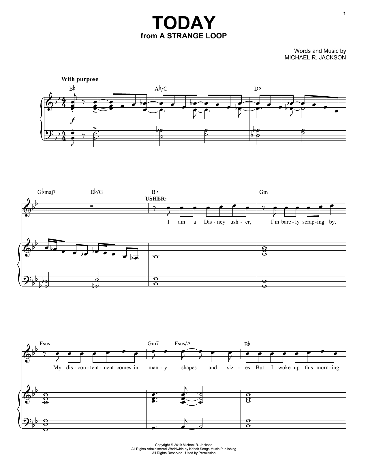 Michael R. Jackson Today (from A Strange Loop) sheet music notes and chords arranged for Piano & Vocal
