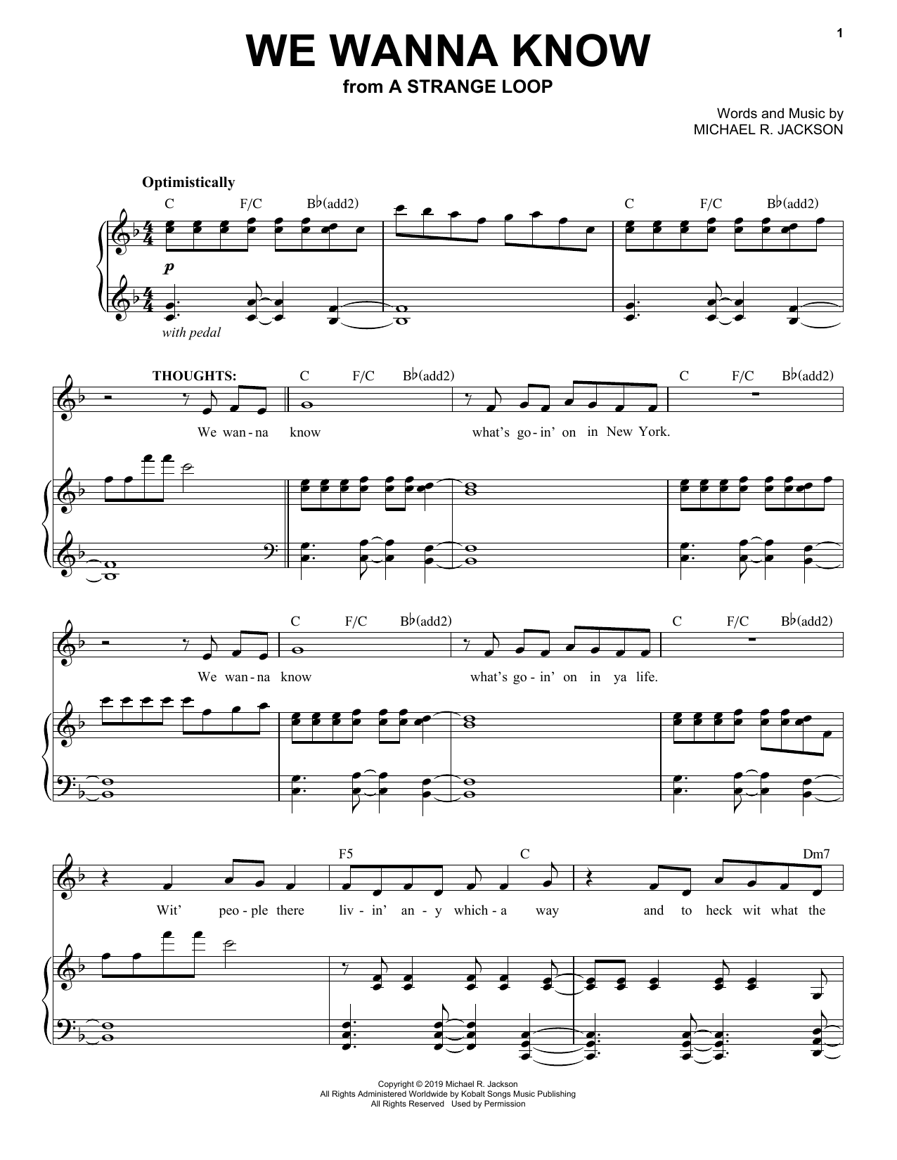 Michael R. Jackson We Wanna Know (from A Strange Loop) sheet music notes and chords arranged for Piano & Vocal