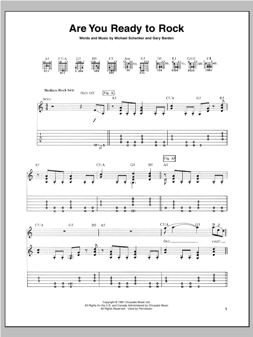 Michael Schenker Are You Ready To Rock sheet music notes and chords arranged for Guitar Tab