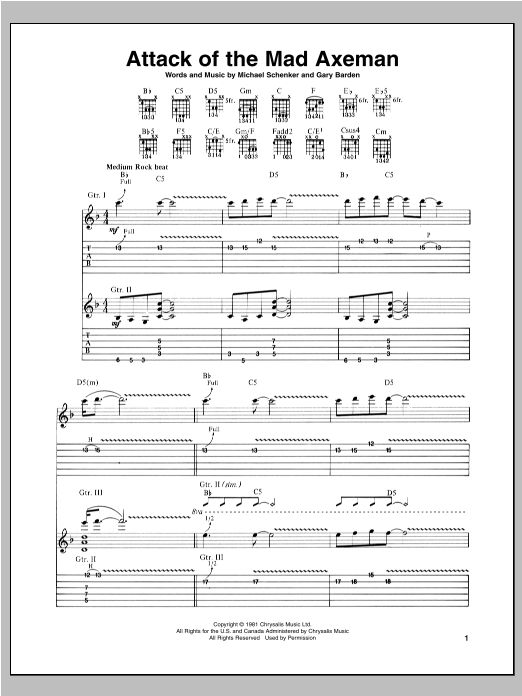 Michael Schenker Attack Of The Mad Axeman sheet music notes and chords arranged for Guitar Tab