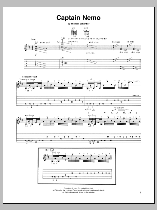 Michael Schenker Captain Nemo sheet music notes and chords arranged for Guitar Tab