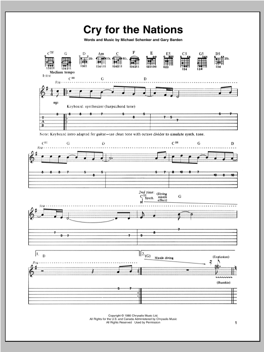 Michael Schenker Cry For The Nations sheet music notes and chords arranged for Guitar Tab