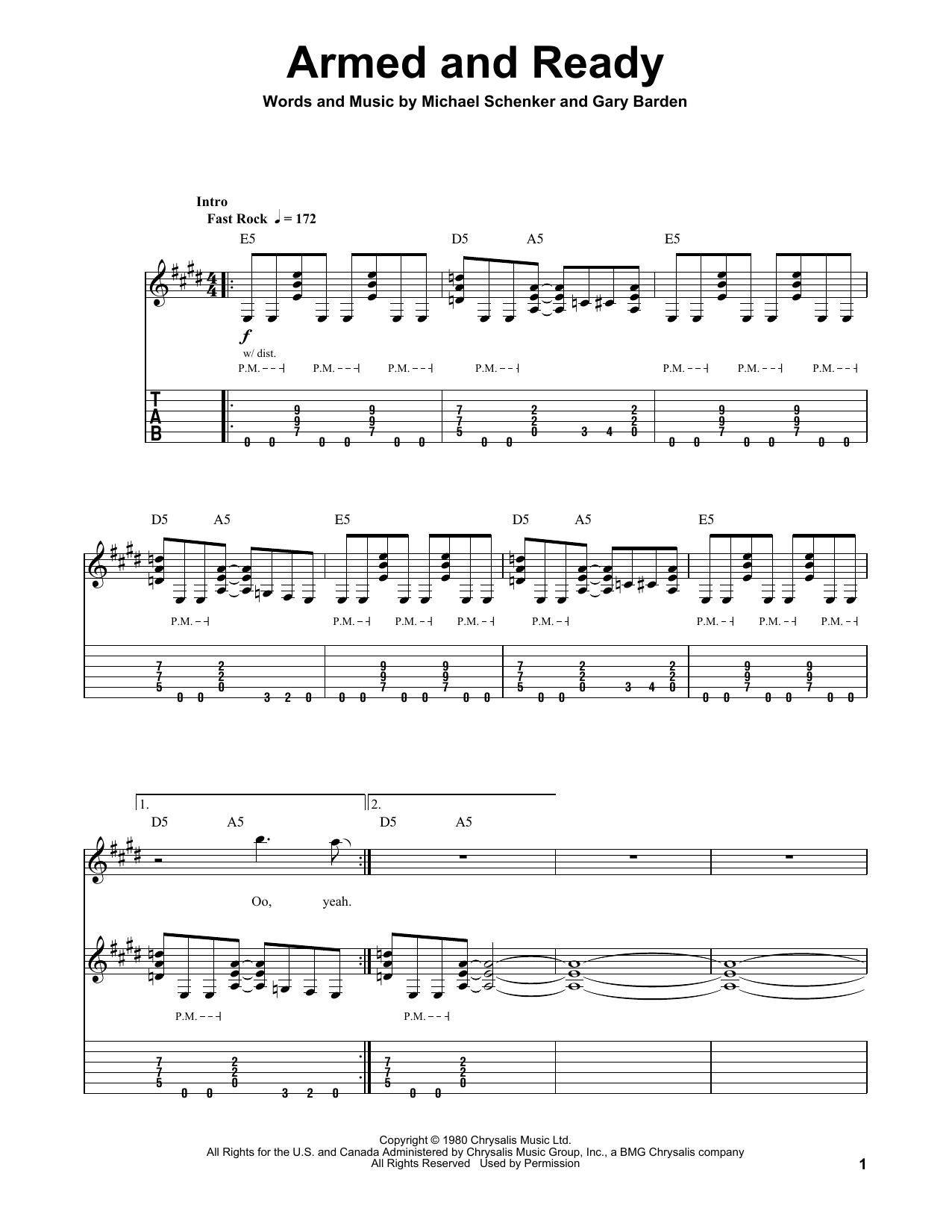 Michael Schenker Group Armed And Ready sheet music notes and chords arranged for Guitar Tab (Single Guitar)
