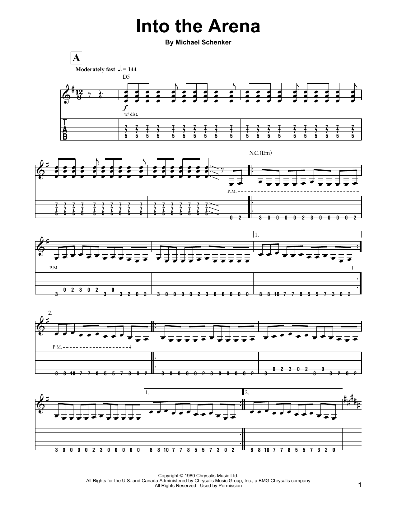 Michael Schenker Group Into The Arena sheet music notes and chords arranged for Guitar Tab (Single Guitar)