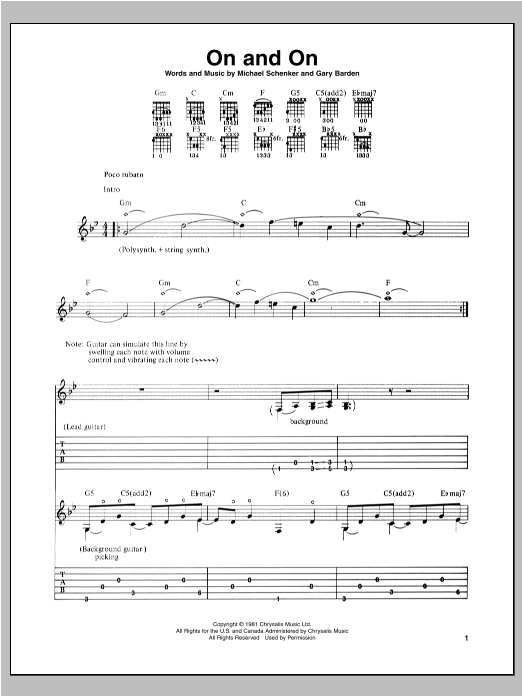 Michael Schenker On And On sheet music notes and chords arranged for Guitar Tab