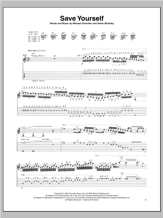 Michael Schenker Save Yourself sheet music notes and chords arranged for Guitar Tab