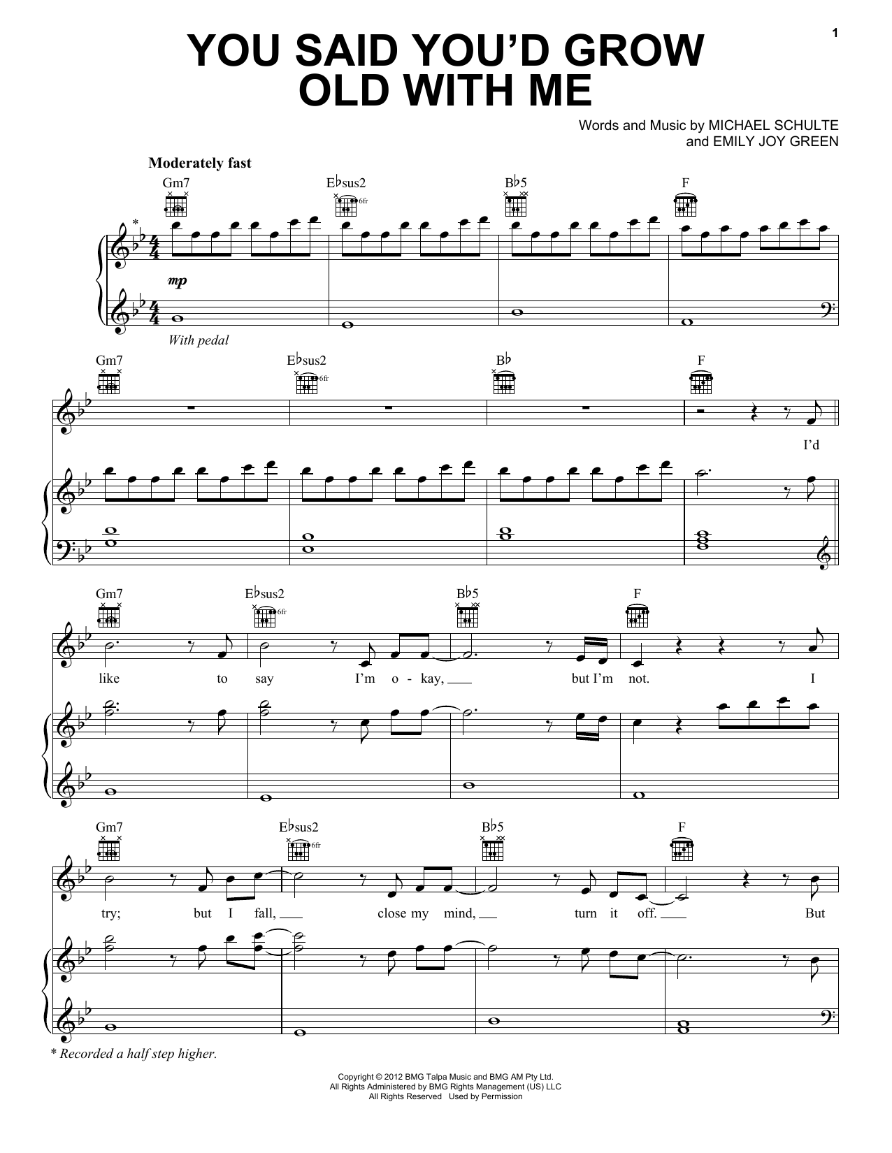 Michael Schulte You Said You'd Grow Old With Me sheet music notes and chords arranged for Piano, Vocal & Guitar Chords (Right-Hand Melody)