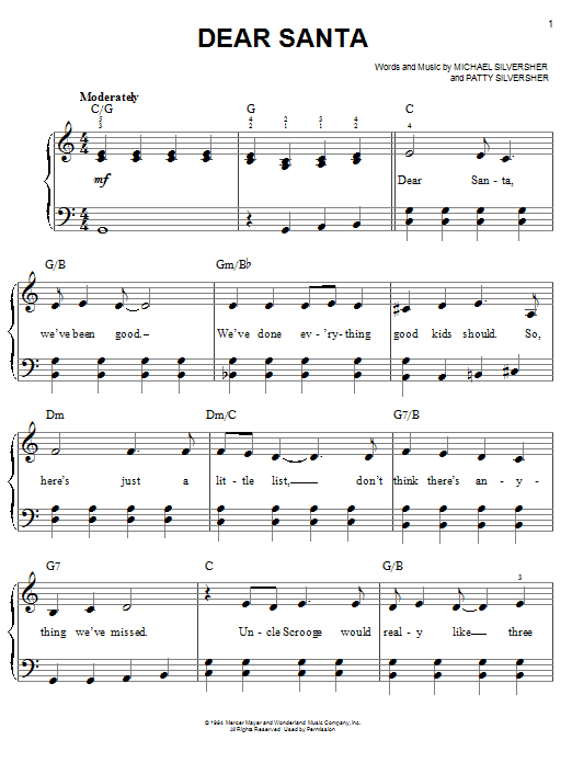 Michael Silversher Dear Santa sheet music notes and chords arranged for Easy Piano