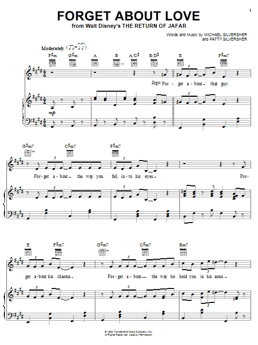 Michael Silversher Forget About Love (from The Return of Jafar) sheet music notes and chords arranged for Big Note Piano
