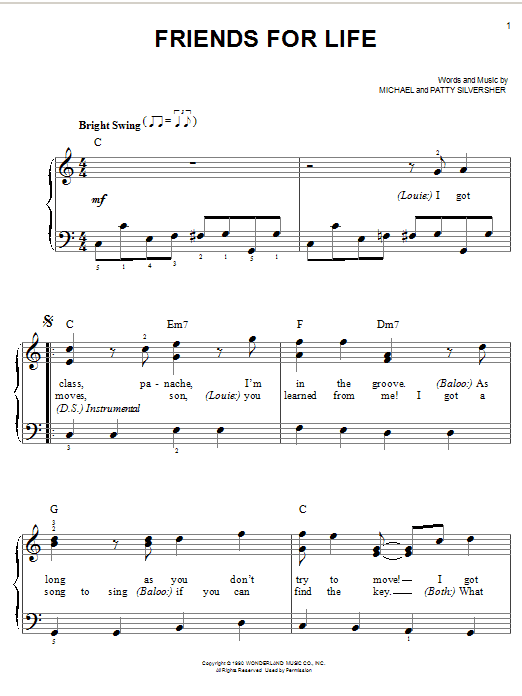Michael Silversher Friends For Life sheet music notes and chords arranged for Easy Piano