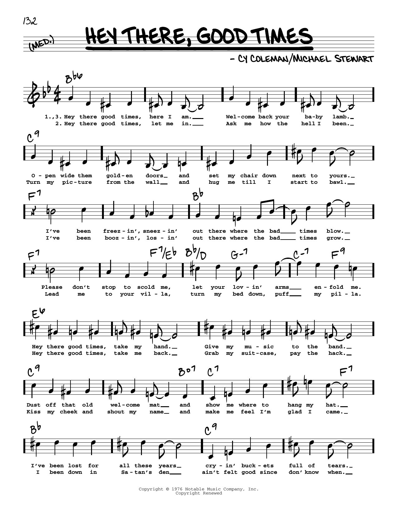 Michael Stewart Hey There, Good Times (High Voice) sheet music notes and chords arranged for Real Book – Melody, Lyrics & Chords