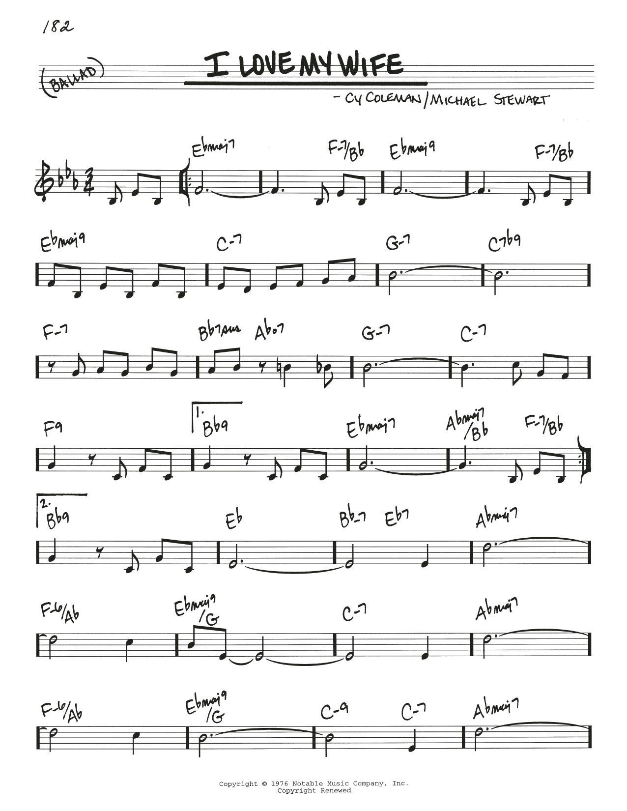 Michael Stewart I Love My Wife sheet music notes and chords arranged for Real Book – Melody & Chords