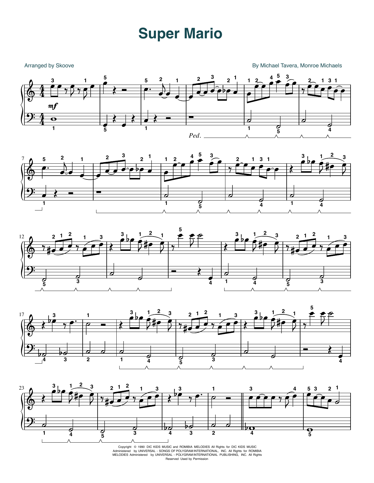 Michael Tavera Super Mario World Theme (arr. Skoove) sheet music notes and chords arranged for Piano Solo