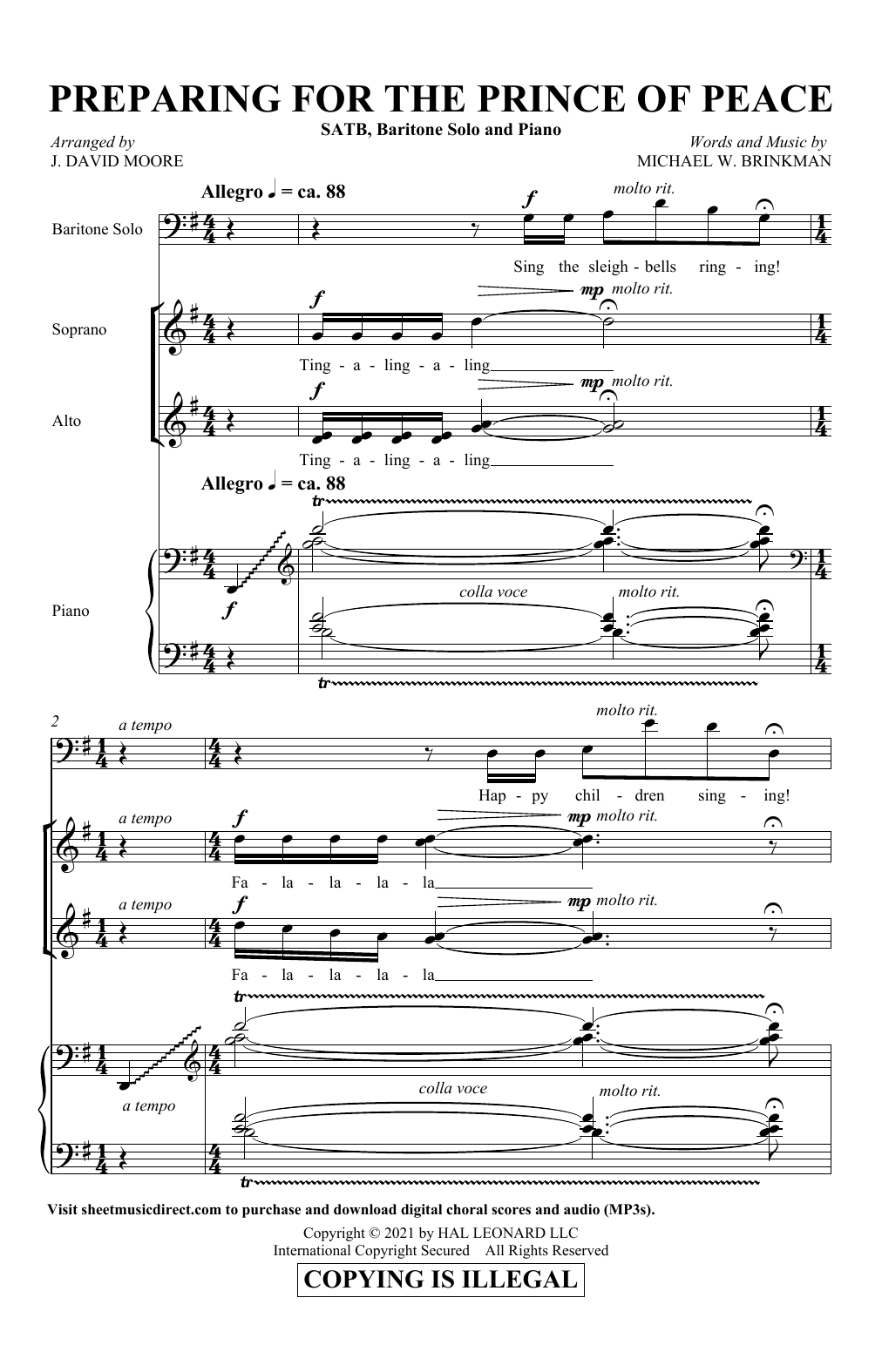 Michael W. Brinkman Preparing For The Prince Of Peace (arr. J. David Moore) sheet music notes and chords arranged for SATB Choir