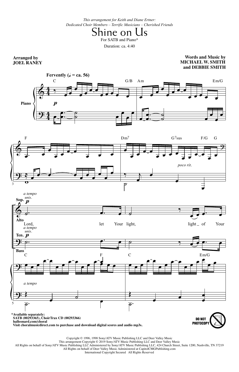 Michael W. Smith & Debbie Smith Shine On Us (arr. Joel Raney) sheet music notes and chords arranged for SATB Choir