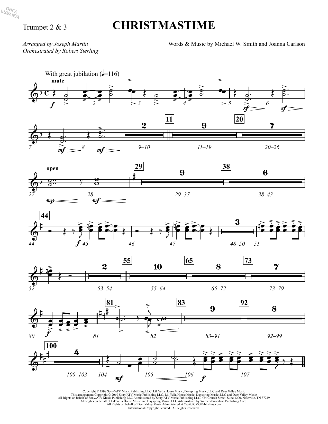 Michael W. Smith & Joanna Carlson Christmastime (arr. Joseph M. Martin) - Bb Trumpet 2,3 sheet music notes and chords arranged for Choir Instrumental Pak