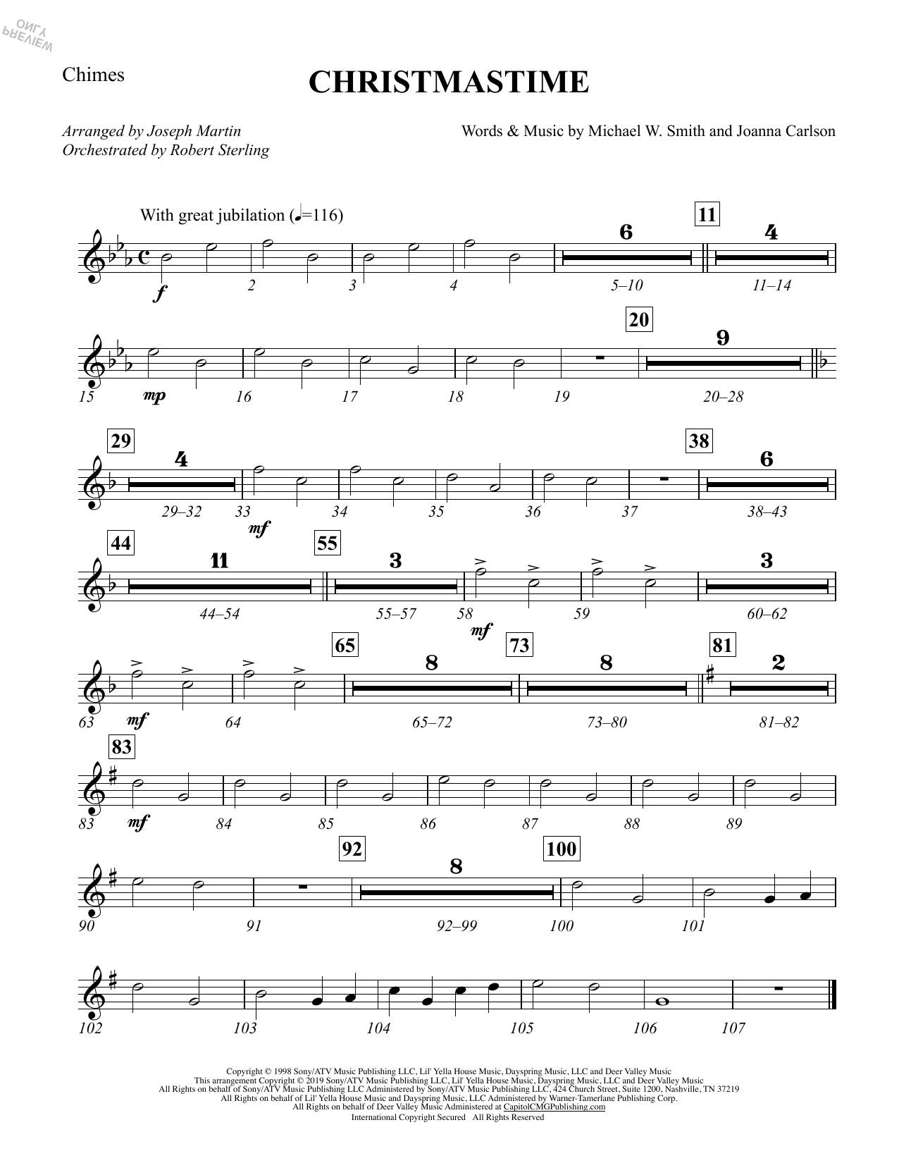 Michael W. Smith & Joanna Carlson Christmastime (arr. Joseph M. Martin) - Chimes sheet music notes and chords arranged for Choir Instrumental Pak
