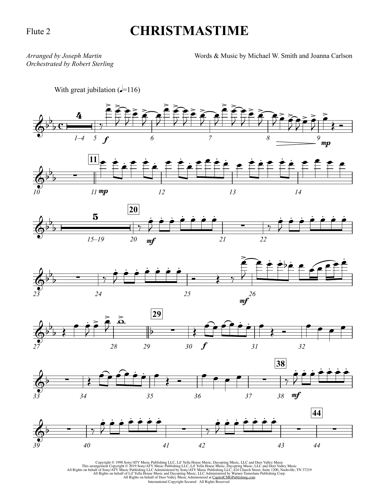 Michael W. Smith & Joanna Carlson Christmastime (arr. Joseph M. Martin) - Flute 2 sheet music notes and chords arranged for Choir Instrumental Pak