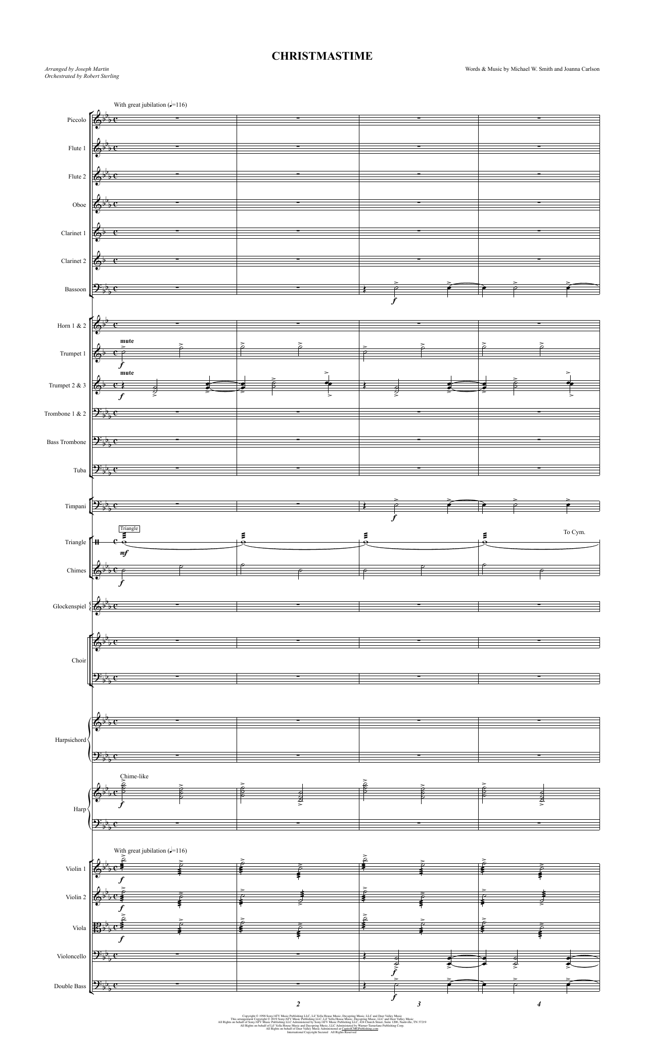 Michael W. Smith & Joanna Carlson Christmastime (arr. Joseph M. Martin) - Full Score sheet music notes and chords arranged for Choir Instrumental Pak