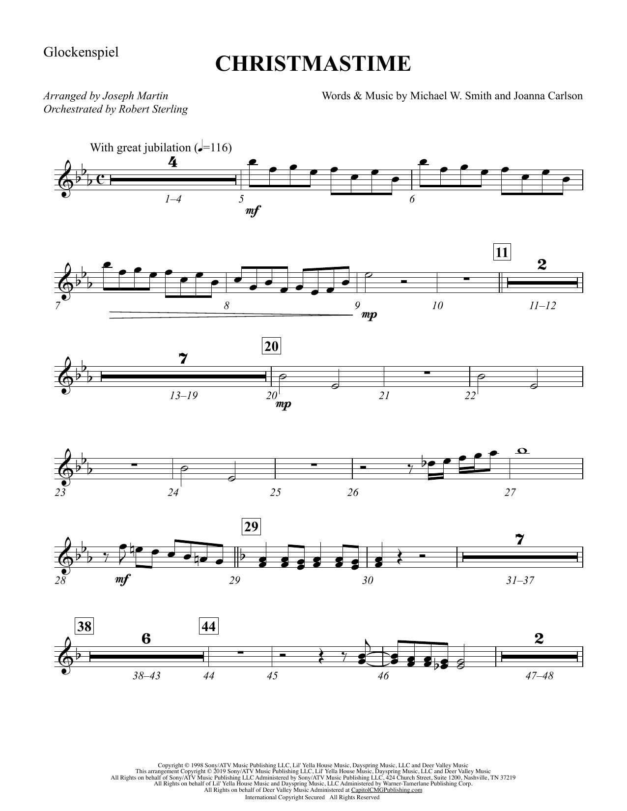 Michael W. Smith & Joanna Carlson Christmastime (arr. Joseph M. Martin) - Glockenspiel sheet music notes and chords arranged for Choir Instrumental Pak