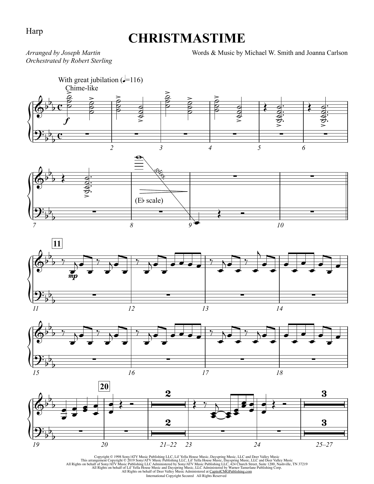 Michael W. Smith & Joanna Carlson Christmastime (arr. Joseph M. Martin) - Harp sheet music notes and chords arranged for Choir Instrumental Pak