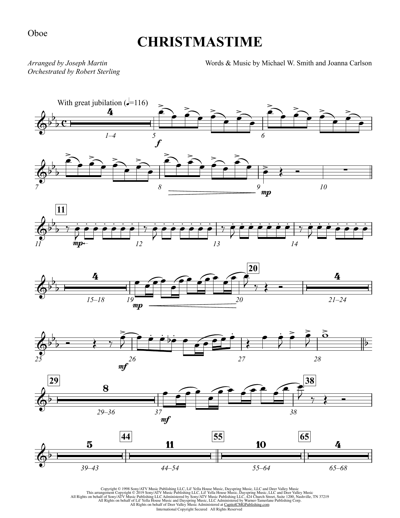 Michael W. Smith & Joanna Carlson Christmastime (arr. Joseph M. Martin) - Oboe sheet music notes and chords arranged for Choir Instrumental Pak
