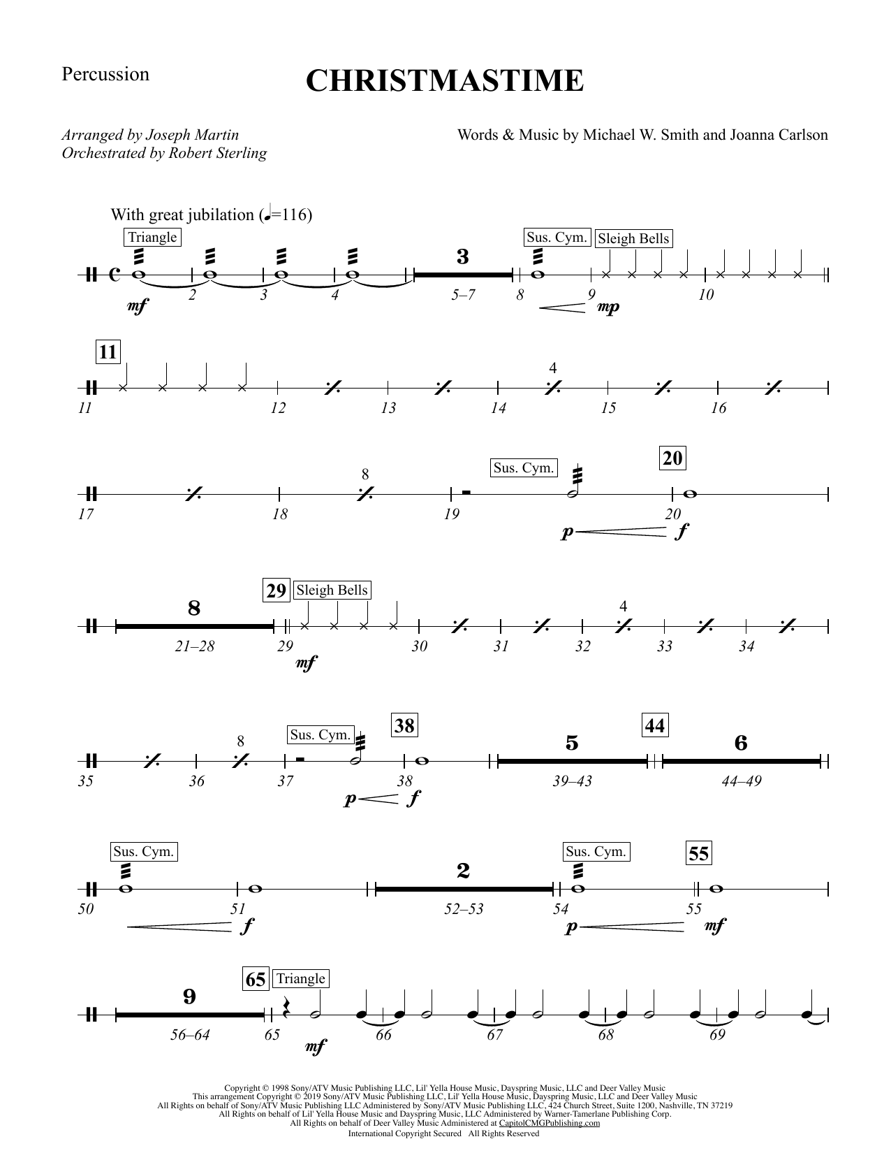 Michael W. Smith & Joanna Carlson Christmastime (arr. Joseph M. Martin) - Percussion sheet music notes and chords arranged for Choir Instrumental Pak