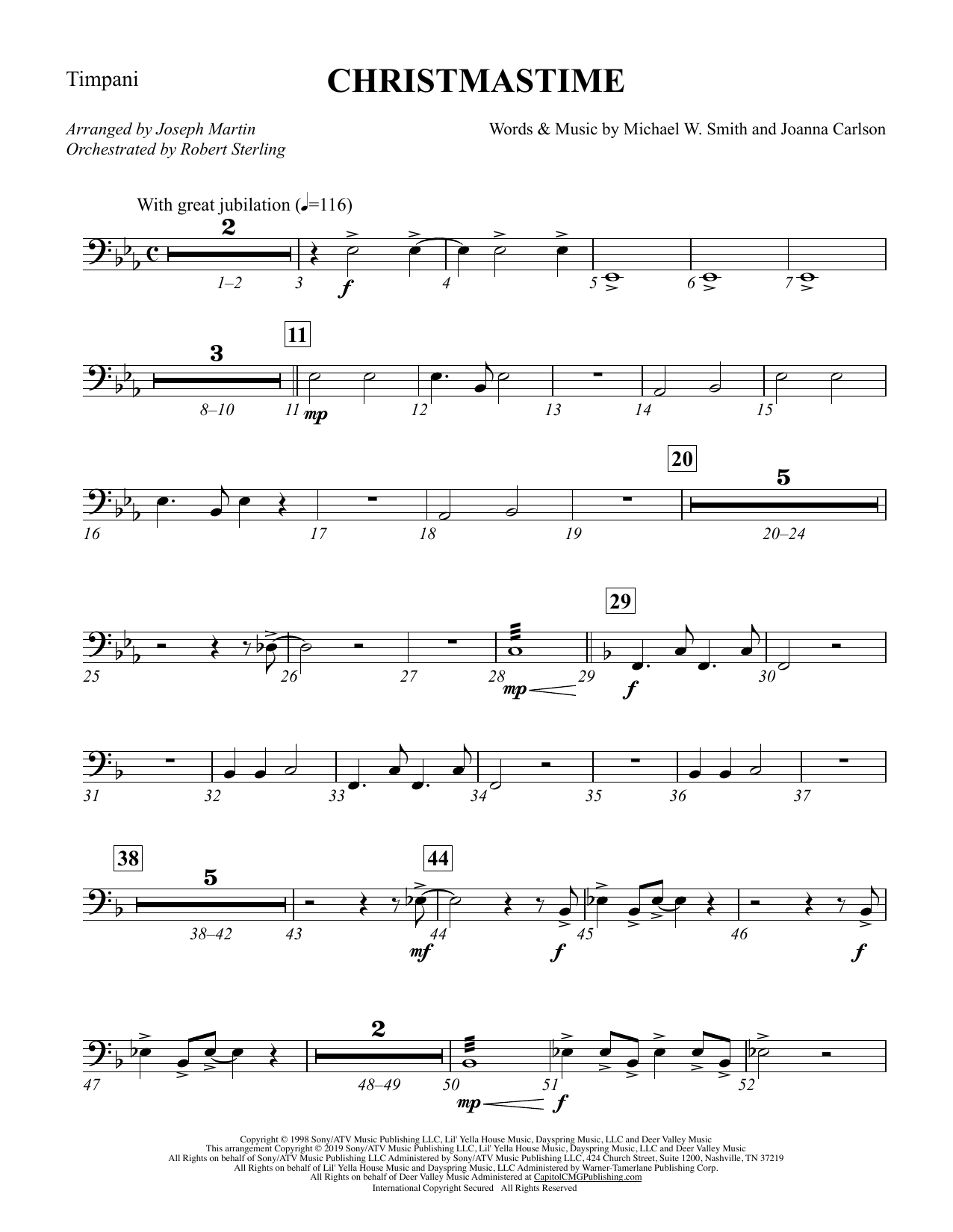 Michael W. Smith & Joanna Carlson Christmastime (arr. Joseph M. Martin) - Timpani sheet music notes and chords arranged for Choir Instrumental Pak