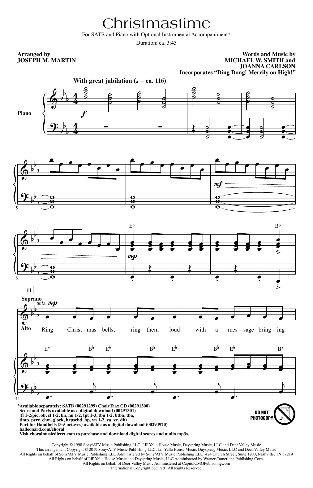 Michael W. Smith & Joanna Carlson Christmastime (arr. Joseph M. Martin) sheet music notes and chords arranged for SATB Choir